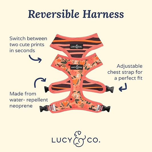Lucy & Co. Reversible Dog Harness Walking Halter - Best Designer Pet Harnesses for Extra Small Medium Large XL Dogs Plus Pug Breeds - Padded Adjustable Puppy Vest for Easy Walking