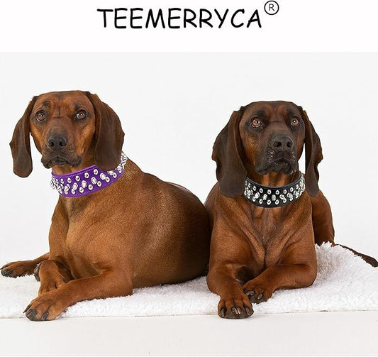 TEEMERRYCA Adjustable PU Leather Spiked Studded Dog Collars with a Squeak Ball Gift for Small Medium Large Pets Like Cats/Pit Bull/Bulldog/Pugs/Husky, Purple, XL 17.7"-20.5"