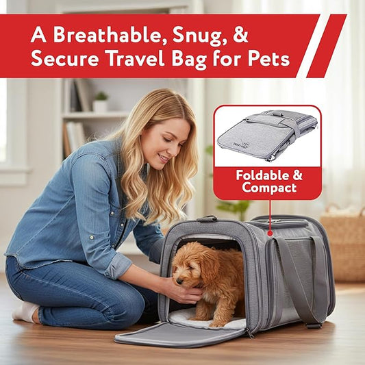 dbest Products Pet Smart Cart Sport, Soft Sided Collapsible Cat Carrier Airline Approved with Mesh Panels and Easy Side/Top Loading, Grey