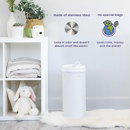 Ubbi Steel Diaper Pail, Odor Locking, No Special Bag Required, Award-Winning, Registry Must-Have, Marble
