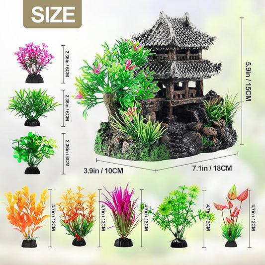 CousDUoBe 9Pcs Resin Castle Decorations Set,Realistic Fish Tank Castle with Eco-Friendly Design,Fish Tank Decorations Aquarium Accessories