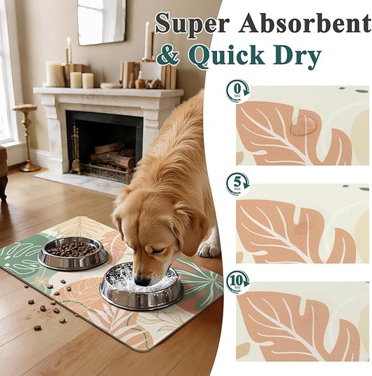 Topotdor Boho Dog Food Mat - Absorbent Quick-Dry Cat Bowl Mat for Food and Water, Non-Slip Pet Feeding Placemat for Messy Drinkers Dog Accessories Pet Supplies, 12"x20", Red