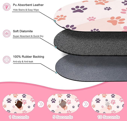Large Pet Feeding Mat – 28''x17'' Absorbent Dog Mat for Food and Water, Easy Clean Cat Dog Water Bowl Mat, Non-Slip Pet Water Mat Protect Floor, Fit with Automatic Feeders and Double-Bowl