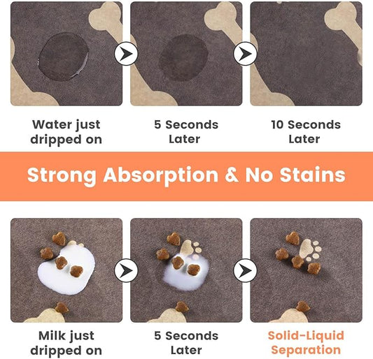 Pet Feeding Mat-Absorbent Pet Placemat for Food and Water Bowl, with Waterproof Rubber Backing, Quick Dry Water Dispenser Mat for Dog and Cat (20"x12", Brown)