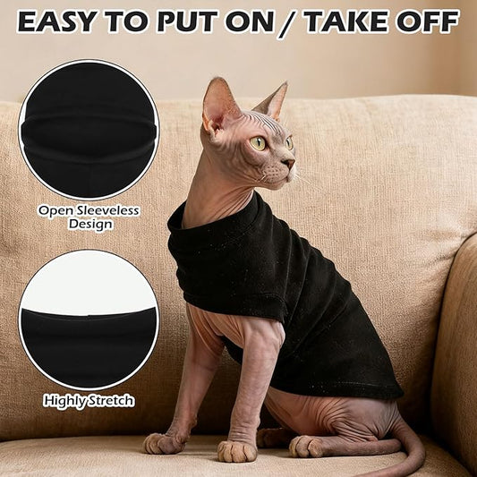 EXPAWLORER Soft Cat Sweater - Sweaters for Cats Only Warm Kitten Clothes, Fall and Winter Pet Coat Pullover Design, Fleece Sweatshirt Clothing Also for Puppy Small Dogs, Black S