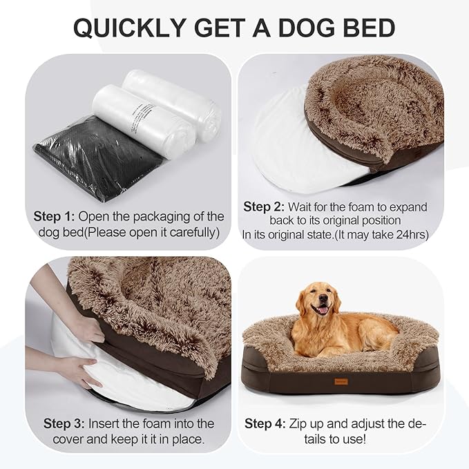 Orthopedic Dog Beds for Extra Large Dogs, 44" x32.6" x7.6" Supportive Dog Sofa Bed with 28D Egg-Crate Foam, Removable Washable Cover, Waterproof Lining, for Puppy,Senior,Sick,Brown