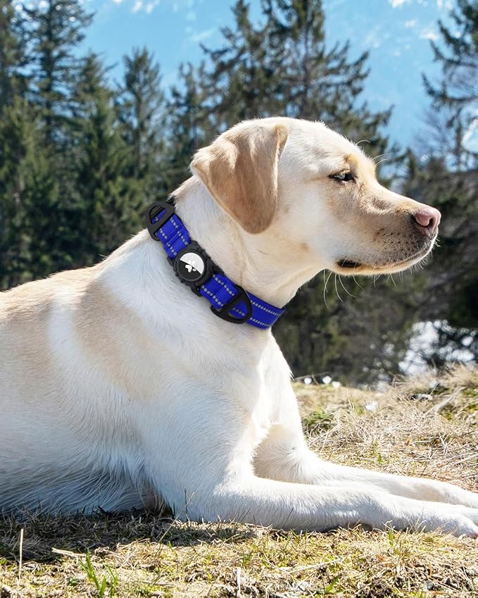 Joytale Airtag Dog Collar, Reflective Pet Collar with Waterproof AirTag Holder, Dual D-Rings, Soft Padded Adjustable for Extra Large Dogs, Navy Blue, XL