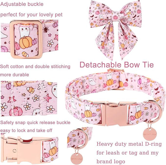 Halloween Dog Collar with Flower, Pink, XS