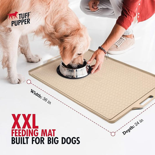 Tuff Pupper 36x24 XXL Dog Feeding Mat for Food and Water | Dog Food Mats for Floors | Waterproof Dogs Water Bowl Mats | Dogs Placemats Pet Food-Mat | Silicone Feeding Mat for Cats and Cat Bowls