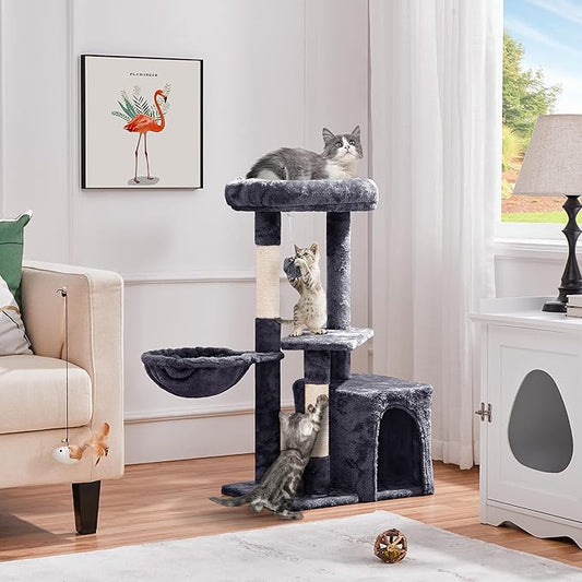 Topeakmart Cat Tree Cat Tower for Indoor Cats, 34.5in Cute Cat Tree Activity Center with Condo & Scratching Post, Multi-Level Cat Climbing Tower Play House w/Large Perch, Platform, Basket for Kitten