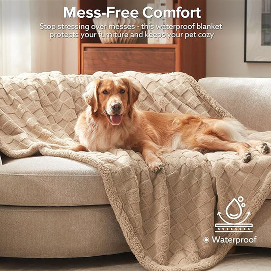 GASUR Waterproof Dog Blankets for Medium Small Dogs, Dog Blanket for Couch Bed, Fleece Pet Blanket for Furniture Sofa Protector, Soft Pet Throw Blankets for Crate Car Outdoor, Washable, 30"x40", Beige