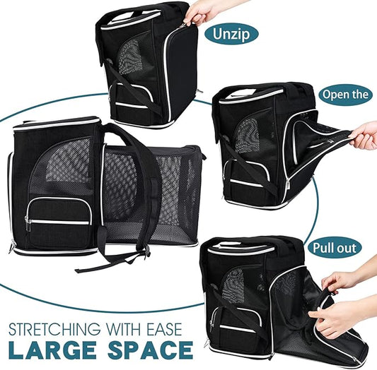 BAGLHER Expandable Pet Carrier Backpack,Pet Backpack for Small Cats Puppies Dogs Bunny, Airline-Approved Ventilate Backpack for Travel, Hiking and Outdoor Use. Black