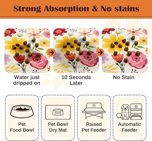 Pet Feeding Mat for Floors Waterproof Dog Mat for Food and Water Absorbent Quick Dry Non Slip mat for Cat Bowls