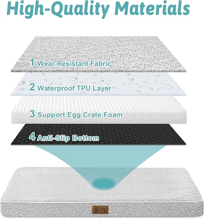 Dog Bed for Extra Large Dogs, Rectangular XL Orthopedic Dog Beds, Foam Anti-Slip Bottom Pet Mat with Washable Removable Cover, Suitable for Pet Up to 100 lbs, 44x32x3 inch, Grey