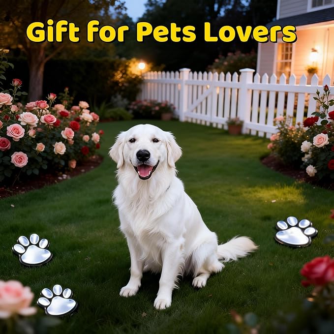 3pcs-Solar Paw Print Lights, Wireless of Cat Dog Animal Solar Lights Outdoor Garden Decor, IP55 Waterproof LED Yard Path Light, New Home Birthday Easter Gift for Pet Lovers (White Light)