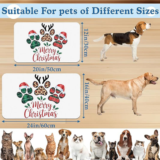 Dog Christmas Dog Food Mat–Christmas Stocking Absorbent Quick Dry Feeding Placemat for Food and Water Bowls, Non Slip Rubber Backing, Waterproof Pet Supplies for Mess-Free Eating 16"x24"