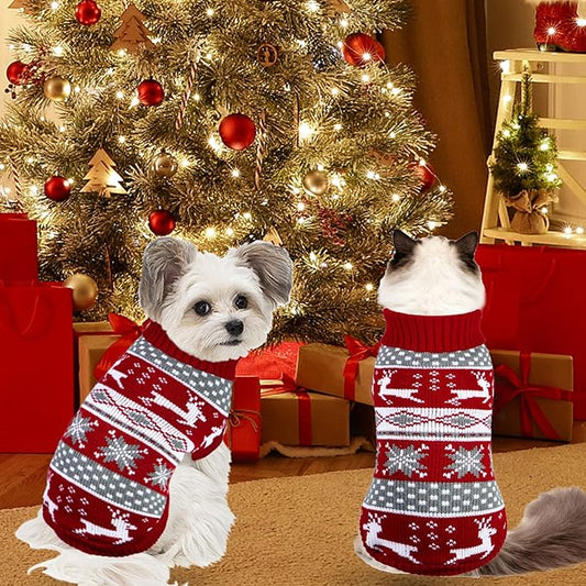 Dog Christmas Sweater Pet Winter Warm Coat Pajamas Small Dog Sweaters Reindeer Snowflake Christmas Sweater for Large Cats Small Dogs (Reindeer, XL)