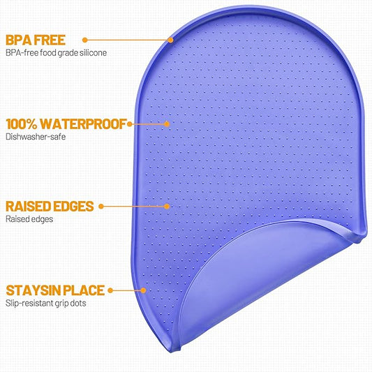 Hubulk 100% Waterproof Silicone Pet Feeding Mat with Raised Edge for Food and Water, Dog Bowl Mats, Cat Bowls Placemat with High Lip Protects Floor for Cats and Dogs (Purple, 19" L x 12" W)
