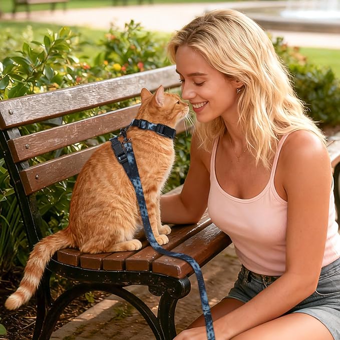 Cat Harness and Leash Set, 3-in-1 Escape Proof Adjustable, Comfortable Soft Lightweight, Safe, Easy to Wear, Walking Travel Kitten Harness for Small Medium Large Cats (Black