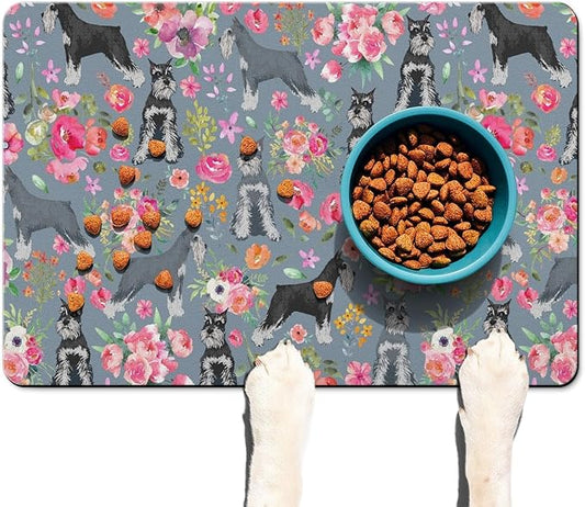 Schnauzer Dog Food & Water Mat, Pet Feeding Mat for Floor Non-Slip Waterproof, Super Absorbent Cat Bowl Mat, Easy to Clean Eco-Friendly Durable Pet Placemat,16" × 24"