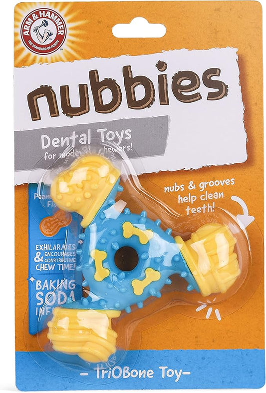 Arm & Hammer for Pets Nubbies TriBone Dog Dental Toy - Best Dog Chew Toy for Moderate Chewers - Helps Reduce Plaque & Tartar Peanut Butter Flavor Baking Soda (Pack of 2)