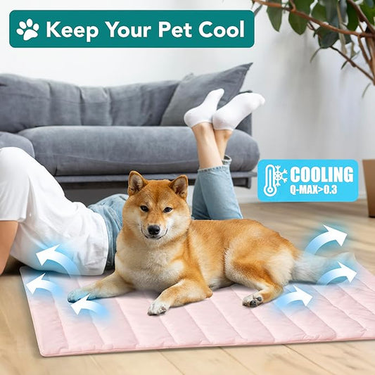 PetAmi Cooling Mat for Dog, Premium Pet Cooling Blanket for Crate Kennel, Indoor Cat Cool Sleeping Pad, Q-MAX Cold Sofa Couch Cover for Summer, Pink, Small (24x32)