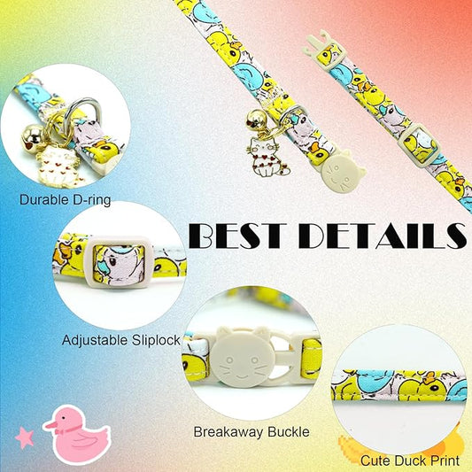 Elegant little tail 2 Pack Cat Collar-Animal Print Cotton Breakaway Cat Collars with Bell Pendant Kitten Boy Girl Safety Adjustable Collar for Small Cats Puppy