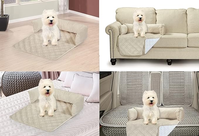 Brilliant Sunshine Premium Calming Dog Bed Mat, Silky Velvet, Removable Washable Cover, Cushion Protector and Couch Covers for Dogs, Pets, Cats, Medium, Beige Natural