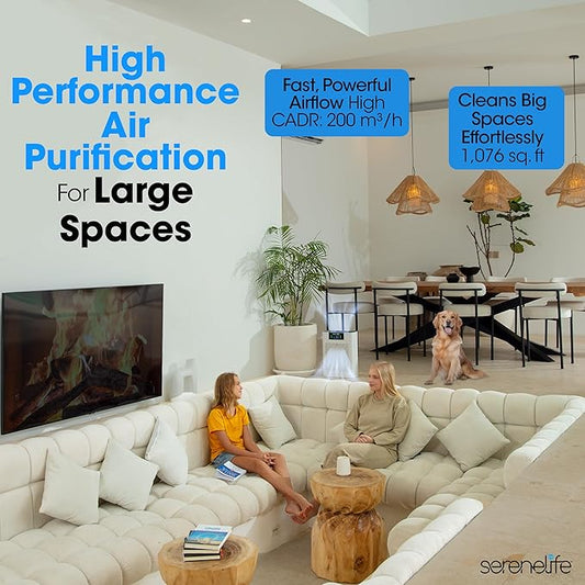 SereneLife HEPA Air Purifier for Home – Smart WiFi & App Control, Ultra-Quiet Air Purifier for Bedrooms & Large Rooms, Removes Dust, Pet Hair & Odors, Ideal for Pets & Allergies (1,800 Sq Ft, White)