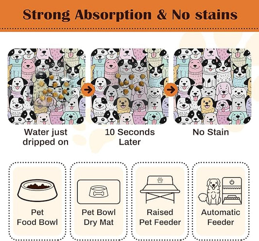Pet Feeding Mat for Floors Waterproof Dog Mat for Food and Water Absorbent Quick Dry Non Slip mat for Cat Bowls