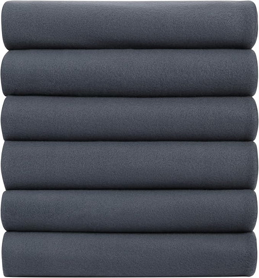 Fleece Throw Blankets Bulk Fleece Blankets Solid Wholesale Lightweight Warm Soft for Pet Bed Sofa Couch Office Wedding Gifts Travel Seasons (Mineral Grey,Pack of 6 50x60 Inches)