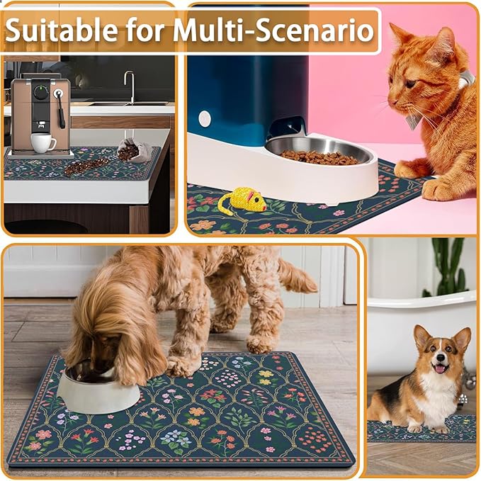 Absorbent Pet Dog Bowl Mat for Food and Water, Pet Cat Food Feeding Mat with Non Slip Rubber Backing, Dog Food Mats for Floors Waterproof, 24"x32"