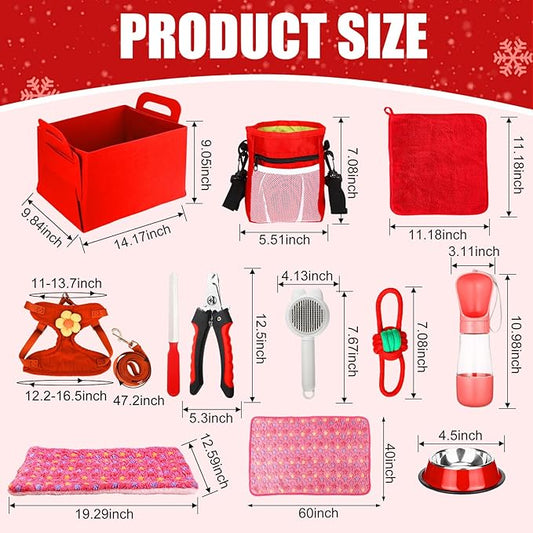 Abbylike 50 Pcs Puppy Supplies Starter Kit for Small Dogs Puppy Essentials Includes Leash, Bowls, Teeth Brushes, Water Bottle, and More Accessories for Dogs Pet Day Welcome Gift(Red)