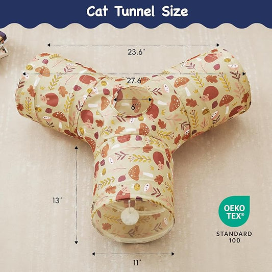 Tempcore Pet Cat Tunnel Tube Cat Toys 3 Way Collapsible, Cat Tunnels for Indoor Cats,Kitty Tunnel Bored Pet Toys Peek Hole Toy Ball Puppy, Kitty, Kitten, Rabbit Khaki Hedgehog