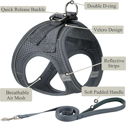 Dog Harness with Leash Set, No Pull Adjustable Reflective Step-in Puppy Pet Vest Harnesses for Small Medium Large Dogs and Cats,Grey S