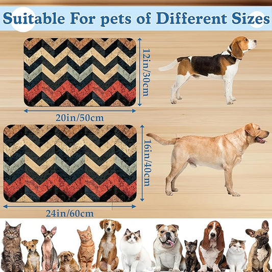 Vintage Plaid Pet Food Mat for Cats and Dogs–Christmas Stocking Absorbent Quick Dry Feeding Placemat, Non Slip Rubber Base, Waterproof Bowl Mat for Indoor Use, Pet Supplies 12"x20"