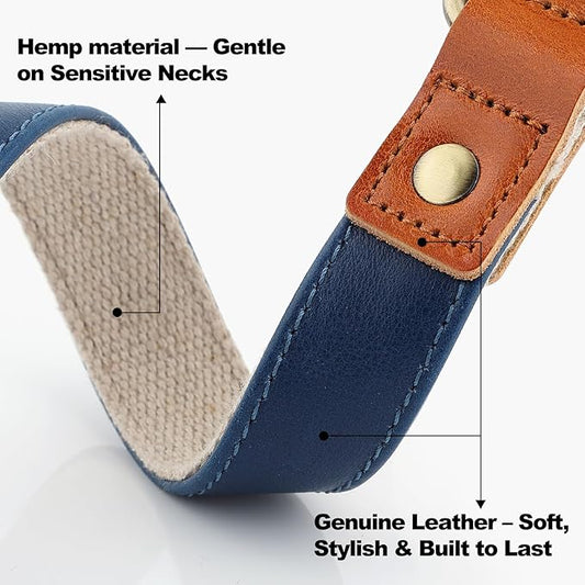 Plutus Pet Genuine Leather & Hemp Dog Collar – Adjustable Heavy Duty Pet Collar with Quick Release Metal Buckle, Soft & Stylish for Puppy and Small, Medium, Large Dogs (Royal Blue, XS)