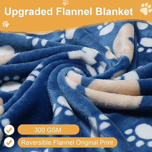 Dog Blanket, Soft Fleece Dog Blankets for Small Medium Dogs, Fluffy Flannel Pet Cat Puppy Blanket Mat Cover for Bed Couch, Cute Paw Print Throw Blanket for Dogs, Blue, 40"X30"