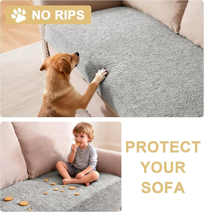 H.VERSAILTEX Non Slip Pet Couch Cover Chenille Dog Bed Protector Thick Soft Sofa Slipcover Pet Friendly Washable Couch Cushion Covers for Pets (40" x 50", Dove)