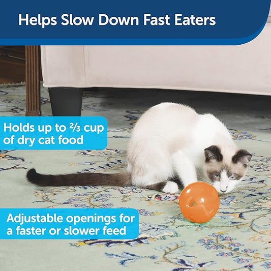 PetSafe SlimCat Interactive Feeder - Combines Play with Mealtime - Adjustable Portions - BPA-Free Plastic - Slow Feeder for Digestion - Lightweight, Dishwasher-Safe Toy - Orange