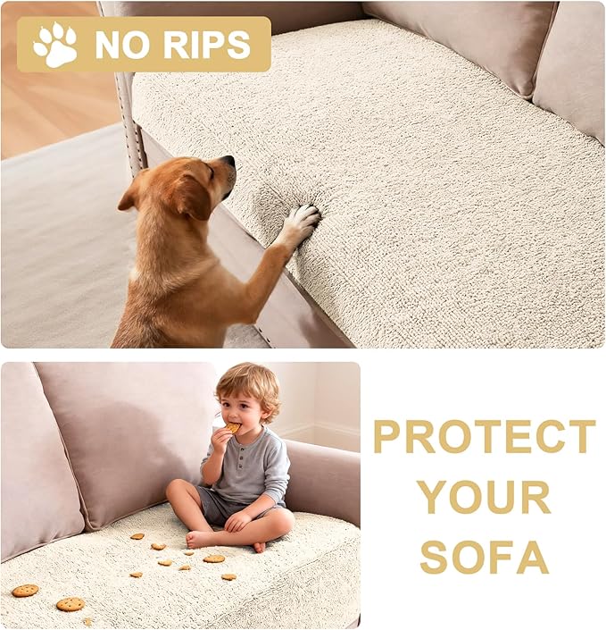 H.VERSAILTEX Non Slip Pet Couch Cover Chenille Dog Bed Protector Thick Soft Sofa Slipcover Pet Friendly Washable Couch Cushion Covers for Pets (40" x 50", Ivory)