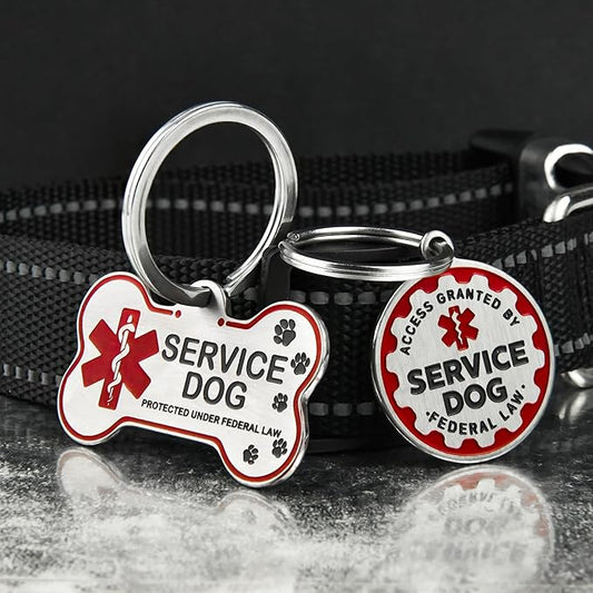 Engraved Personalized Service Dog Tag - Stainless Steel Custom ID Tags for Service Dogs - Essential Therapy Pet Name Badge for Collars, Vests, Harnesses - for Most Breeds, Small to Large