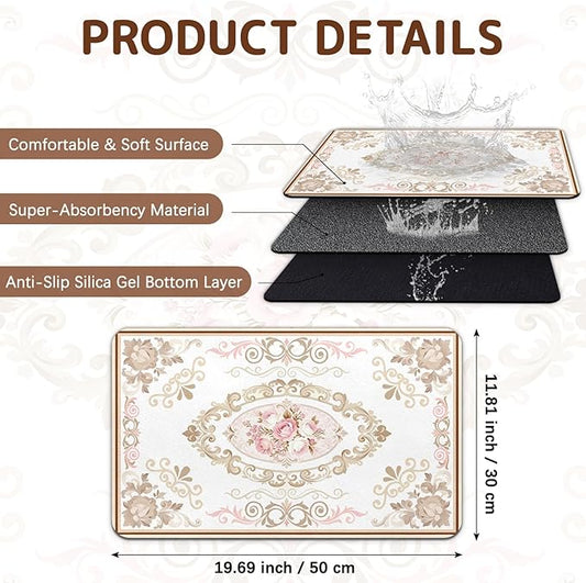 Dog Food Mat for Bowls, Absorbent Quick Dry Dog Cat Mats for Food and Water, Non-Slip Backing Pet Mat Pet Supplies - Floral Pattern