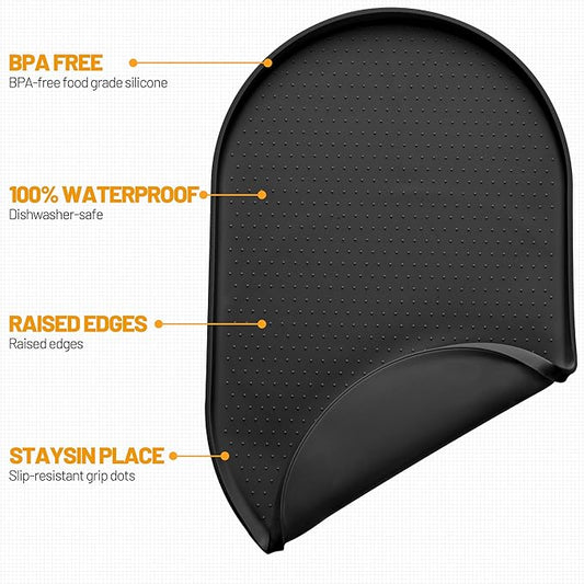 Hubulk 100% Waterproof Silicone Pet Feeding Mat with Raised Edge for Food and Water, Dog Bowl Mats, Cat Bowls Placemat with High Lip Protects Floor for Cats and Dogs (Black, 24" L x 16" W)