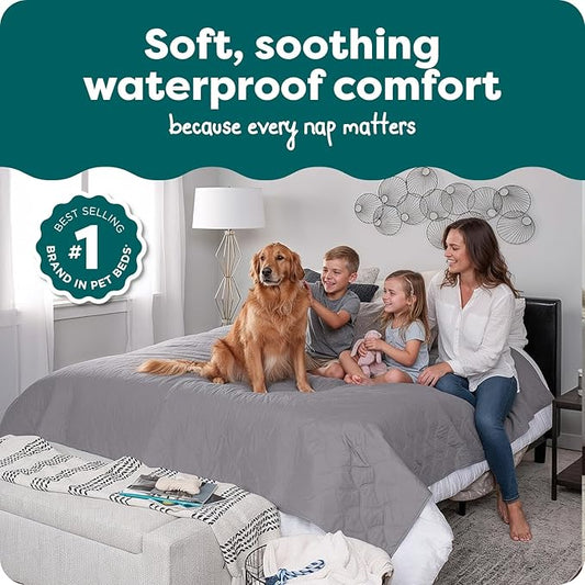 FurHaven Waterproof Blanket & Furniture Protector Cover with Non-Slip Backing, Machine Washable, Jumbo/King, Quilted Twill, Gray