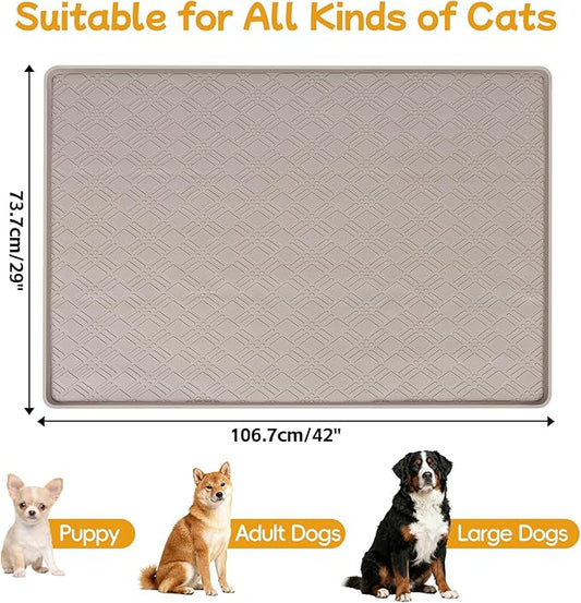 Lanstics Dog Food Mat, 42" x29" Large Silicone Mat Dog Feeding Mat with Raised Edge Non-Slip Pet Feeding Mat for Food and Water Bowl, Easy to Clean, Floor Protection (Beige)