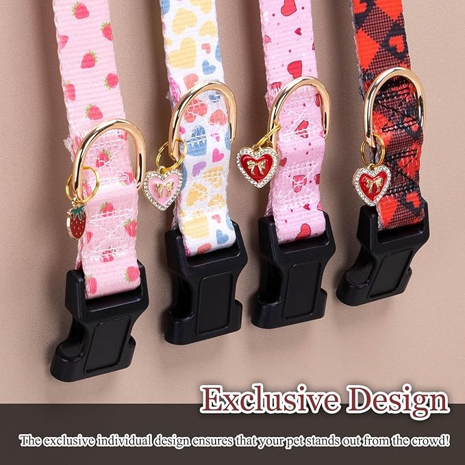 Love Pattern Dog Collar with Buckle Adjustable Safety Nylon Collars for Small Medium Large Dogs, Cute Stylish Girl Boy Christmas Dog Collar(White Heart,S)