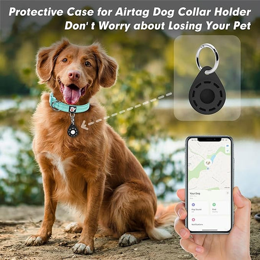 azuza Reflective Dog Collar with Airtag Holder, Soft Neoprene Padded Pet Collar with ID Tag Ring, Adjustable for Medium Dogs,Teal,M
