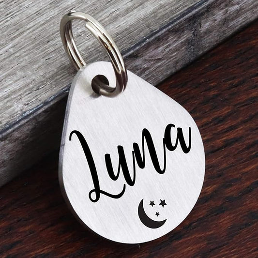 Ultra Joys Dog ID Tag, Custom Dog Tag Personalized Cat Tag, Pet ID Tag, Brushed Stainless Steel Teardrop Dog Tag Silver Large