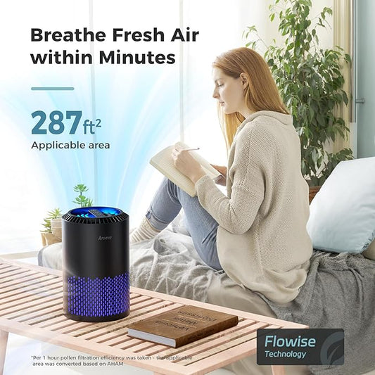 AROEVE Air Purifiers for Bedroom Home, Air Purifier For Smoke Pollen Dander Hair Smell Air Cleaner with Sleep Mode Speed Control For Bedroom Office, MK01- Black(Available for California)